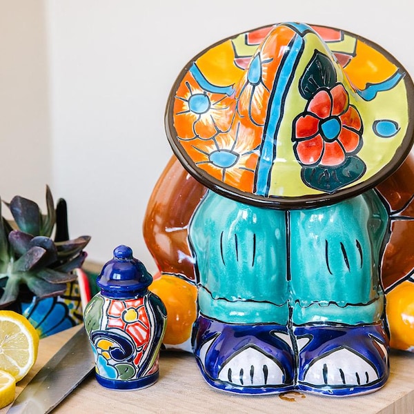 Mexikanische Talavera-Keksdose, handbemalte Panchito-Keksdose