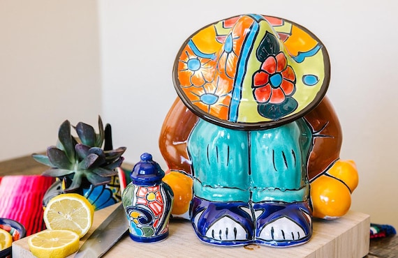 Mexican Talavera Panchito Cookie Jar, Hand-painted Sombrero