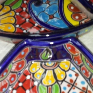 Appetizer Tray Talavera Mexican Folk Art Cobalt Blue Multicolored Chip Dip Platter 7 Pc Handcrafted in Mexico 12.5 beautiful image 7
