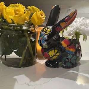 Talavera Jack Rabbits planters ceramic  beautifulplanters multicolored with flowers.