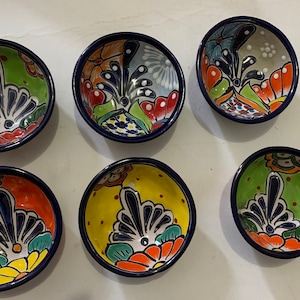 Salsa bowls Talavera Set of 2,4 or 6  Cobalt blue with multicolored Small 4&quot; Diameter Depth 1.5&quot; Mexican Folk Art Handmade