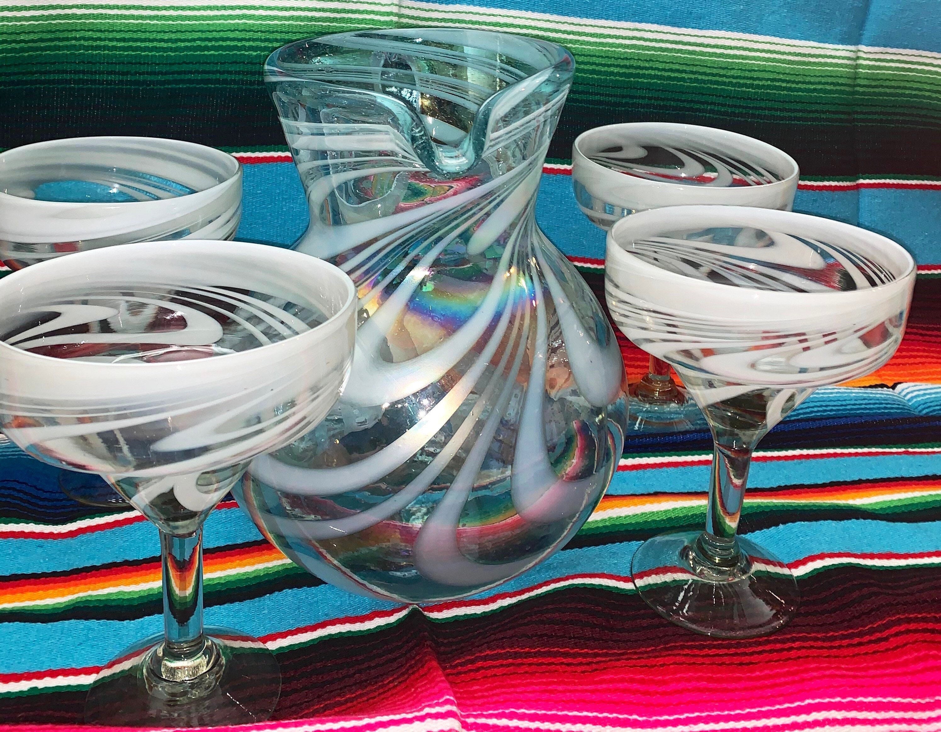 Stained Glass Margarita Glasses 2 Piece Bar Ware Set 7.75 Tall