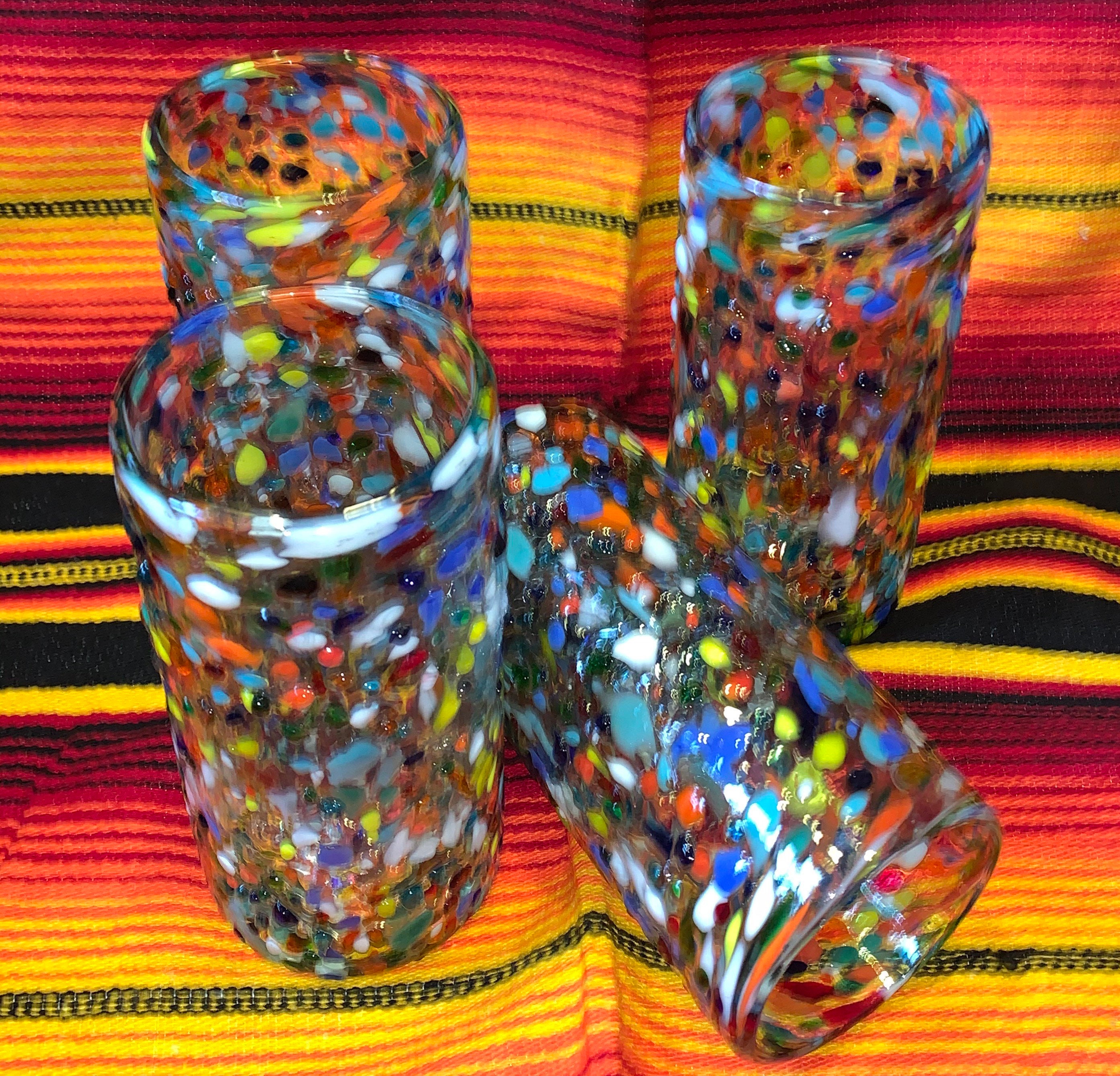 Hand Blown Mexican Tumblers: Multicolored Rock Glasses (18oz)