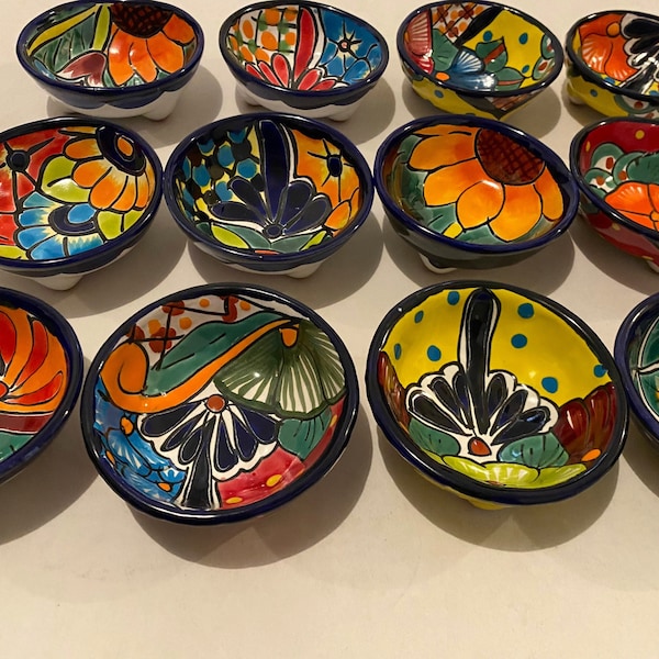 Salsa bowls  Talavera  Cobalt blue with multicolored Small 4" Diameter Depth 2" Mexican Folk Art Handmade