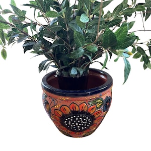 Terracotta Flower Planters  sunflowers and butterflies is beautiful color medium size Mexican Folk art.
