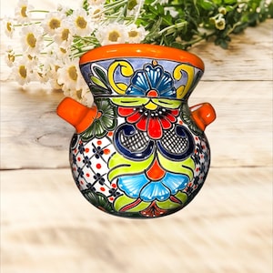 Talavera planter Orange multicolored medium handle on the side