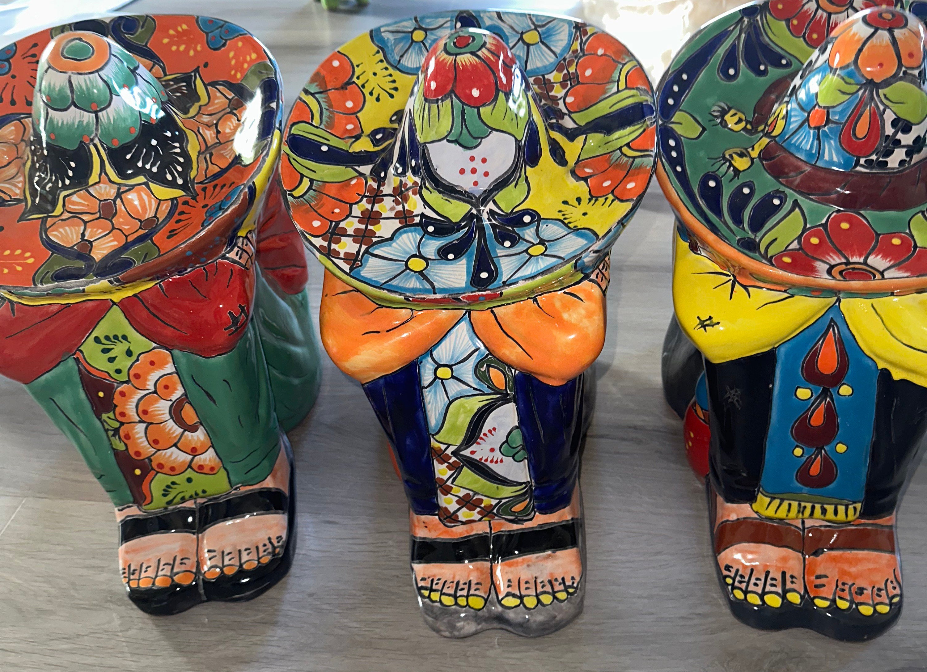 Statue Talavera Panchito sleeping Mexican man  Extra lager made in Mexico Pottery 16”x 15”x11”