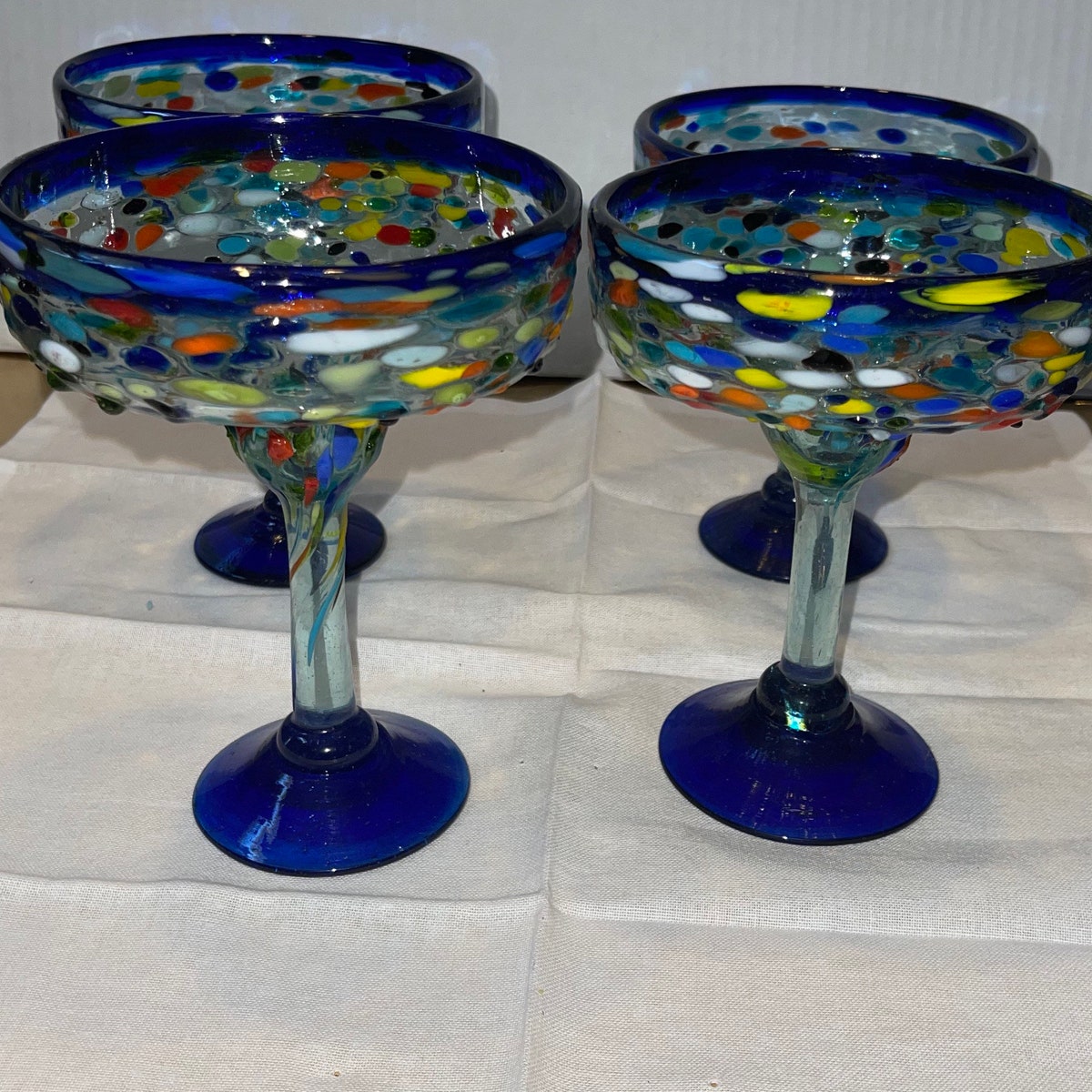 Hand Blown Margarita Glasses: Blue Rim Pebble Design (6 Glasses) - Etsy