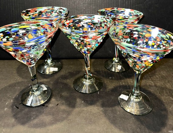 Retro Large Hand-blown Martini Glasses Set of 6 
