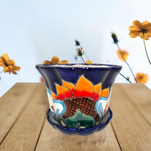 Planters one Talavera Flower planter with water hole and attached plate to catch the extra water is Beautiful color variety of rim colors