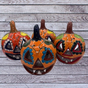 Talavera Pumpkin Jack o Lantern: Hand-Painted Ceramic Halloween Decor