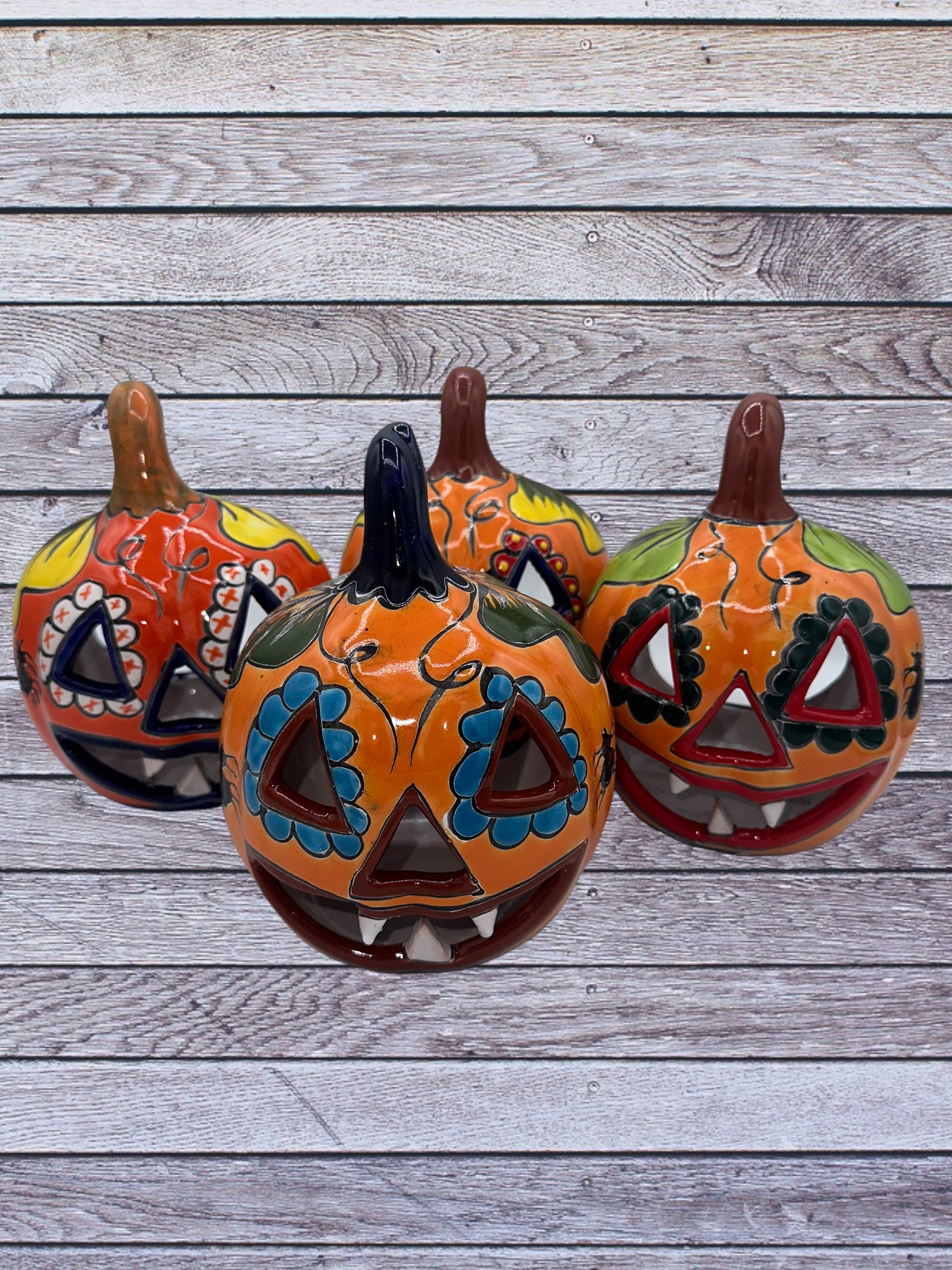 Talavera Pumpkin Jack O Lantern: Hand-painted Ceramic Halloween