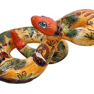 Talavera Terracotta Rattlesnake Figurine: Desert Southwest Decor