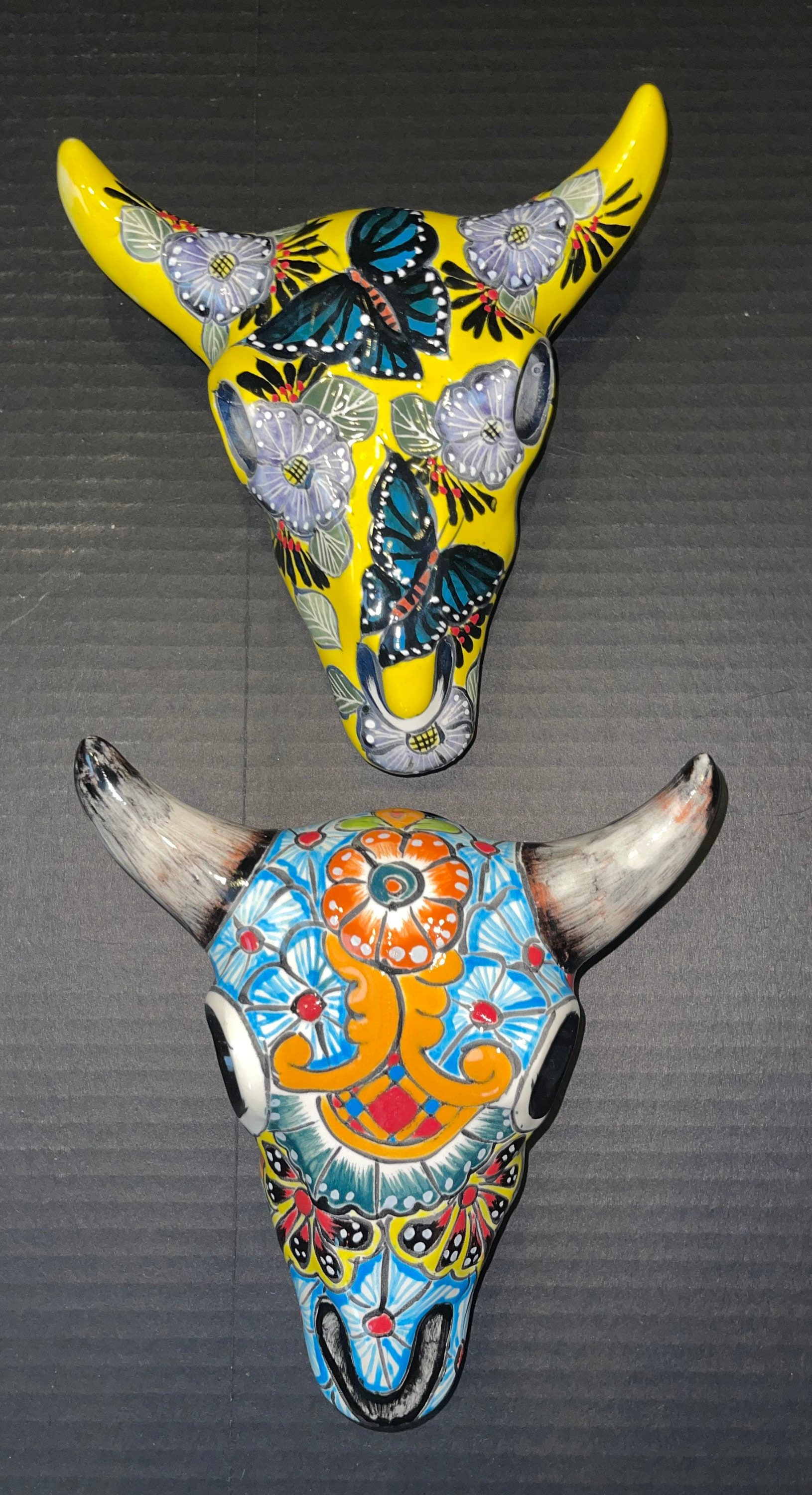 Handmade Talavera Cow Skull Wall Hanging: Mexican Folk Art Decor