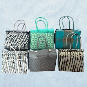 Plastic Totes Bag , Mexican Basket, Beach Bag| Mexican handwoven, Market bags, boho recycled plastic unique colorful bag,