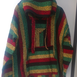 Rasta Hoodie Erwachsene Baja Surfer groß rot gelb und grün gestreift toll für den Strand oder Wüste groß