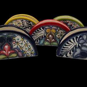 Talavera napkin holder ceramic Multicolored cobalt blue orange,green and lime beautiful hand painted