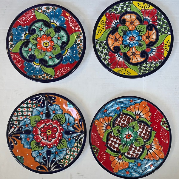 Plates 2 Piece 11.5 inch Talavera Plates Set Mexican Pottery Ceramic Folk ART Handmade From Mexico Beautiful Painted