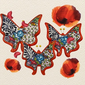 Talavera Butterfly Wall Decor: Set of 3 Handmade Ceramic Butterflies