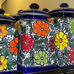 Canister set Talavera 3 Piece Handcrafted Folk art Talavera Mexico Ceramic, Floral, Colorful, Vibrant variety of colors to choose from image 10