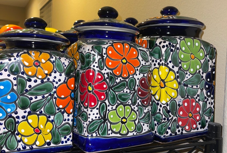 Canister set Talavera 3 Piece Handcrafted Folk art Talavera Mexico Ceramic, Floral, Colorful, Vibrant variety of colors to choose from image 10