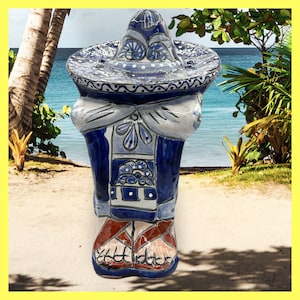 Panchito blau und Weiß Talavera Statue schlafender Mexica Mann Extra lager Made in Mexico Extra Large