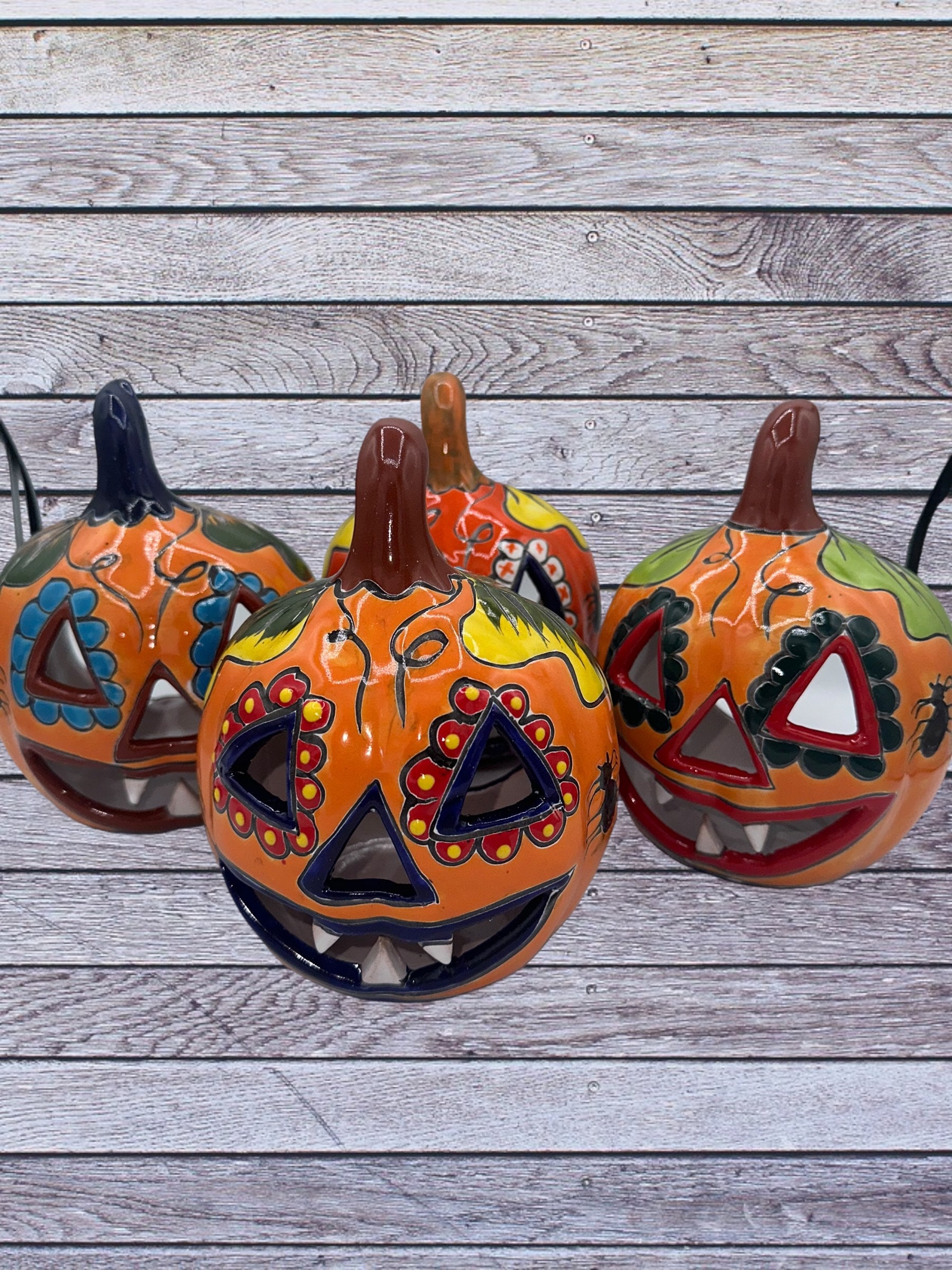 Talavera Pumpkin Jack O Lantern: Hand-painted Ceramic Halloween