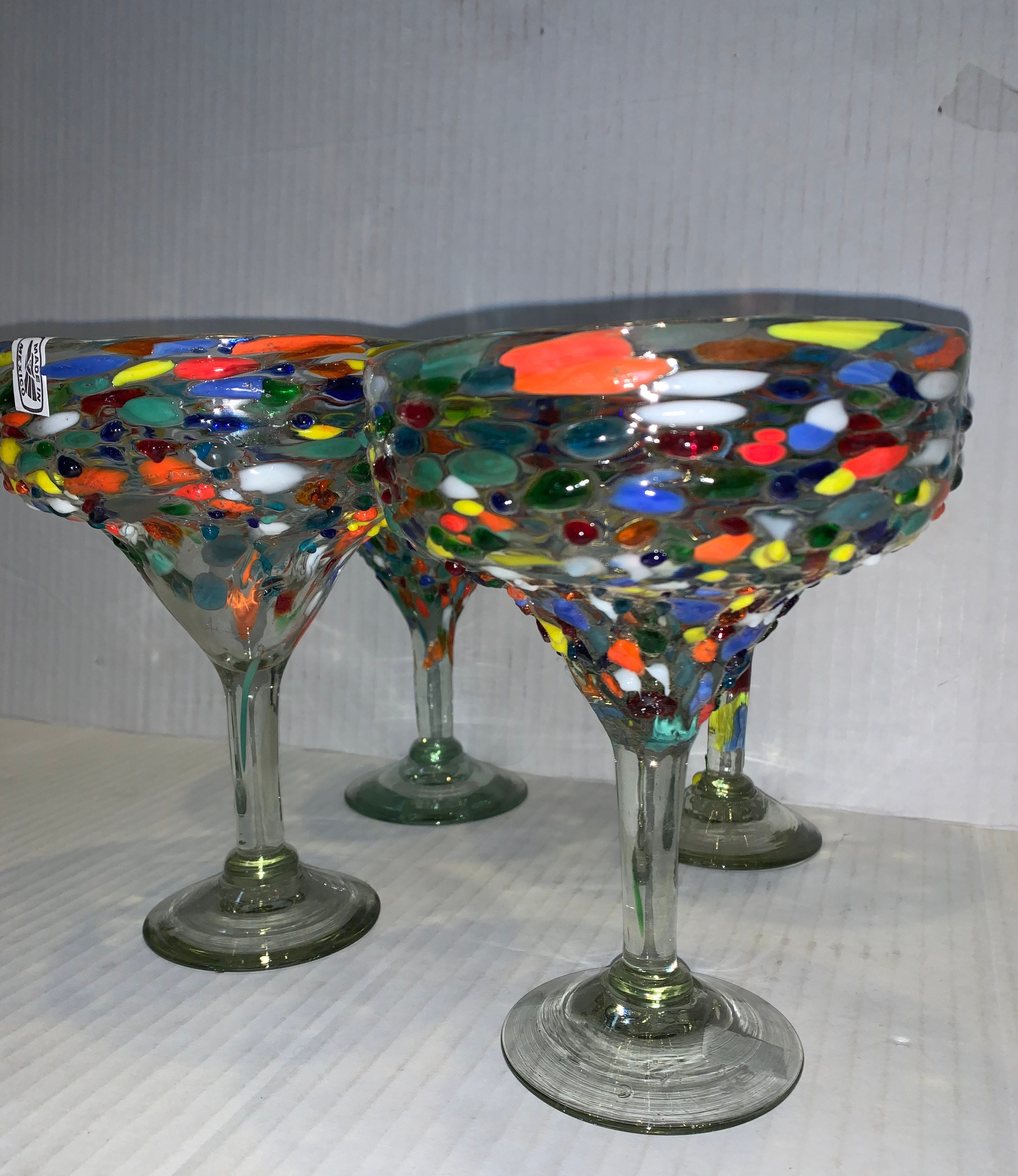 Margaritas Glasses Sets Rock Fiesta Pebble Hand Blown Mexican Etsy