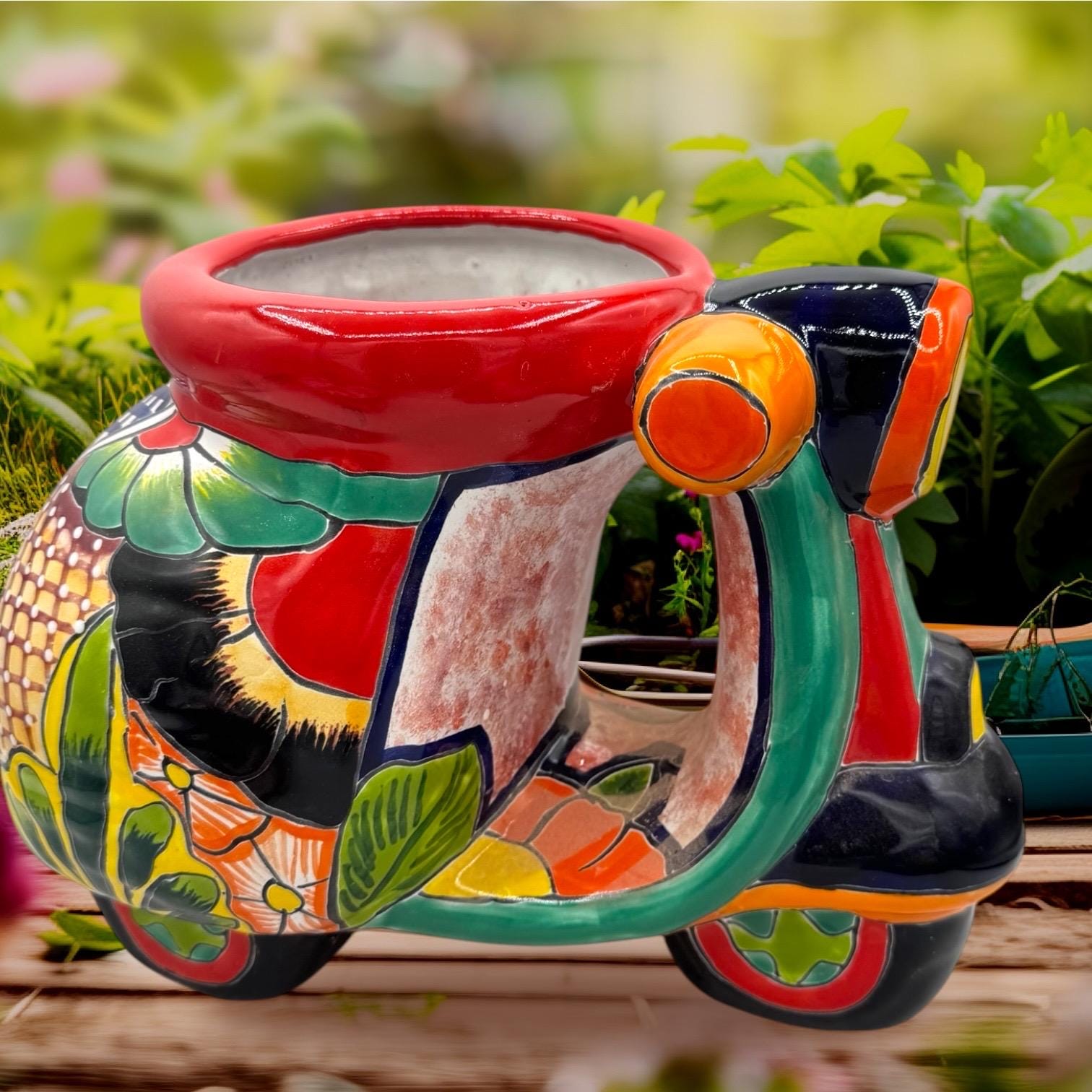 Talavera Scooter Planter: Colorful Resin Indoor/outdoor Decor - Etsy