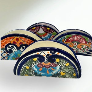 Talavera Serviettenhalter Keramik Bunt Kobalt Blau Orange,Grün und Limette schön Handbemalt