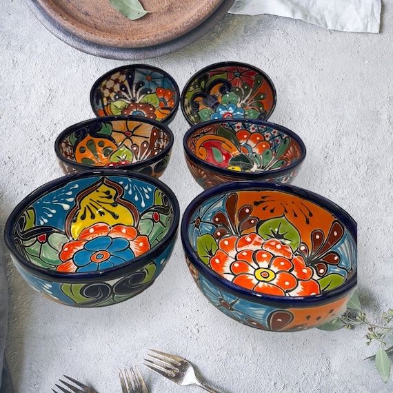 Handgefertigte Talavera Schalen: 4er Set Mexikanische Volkskunst Schalen