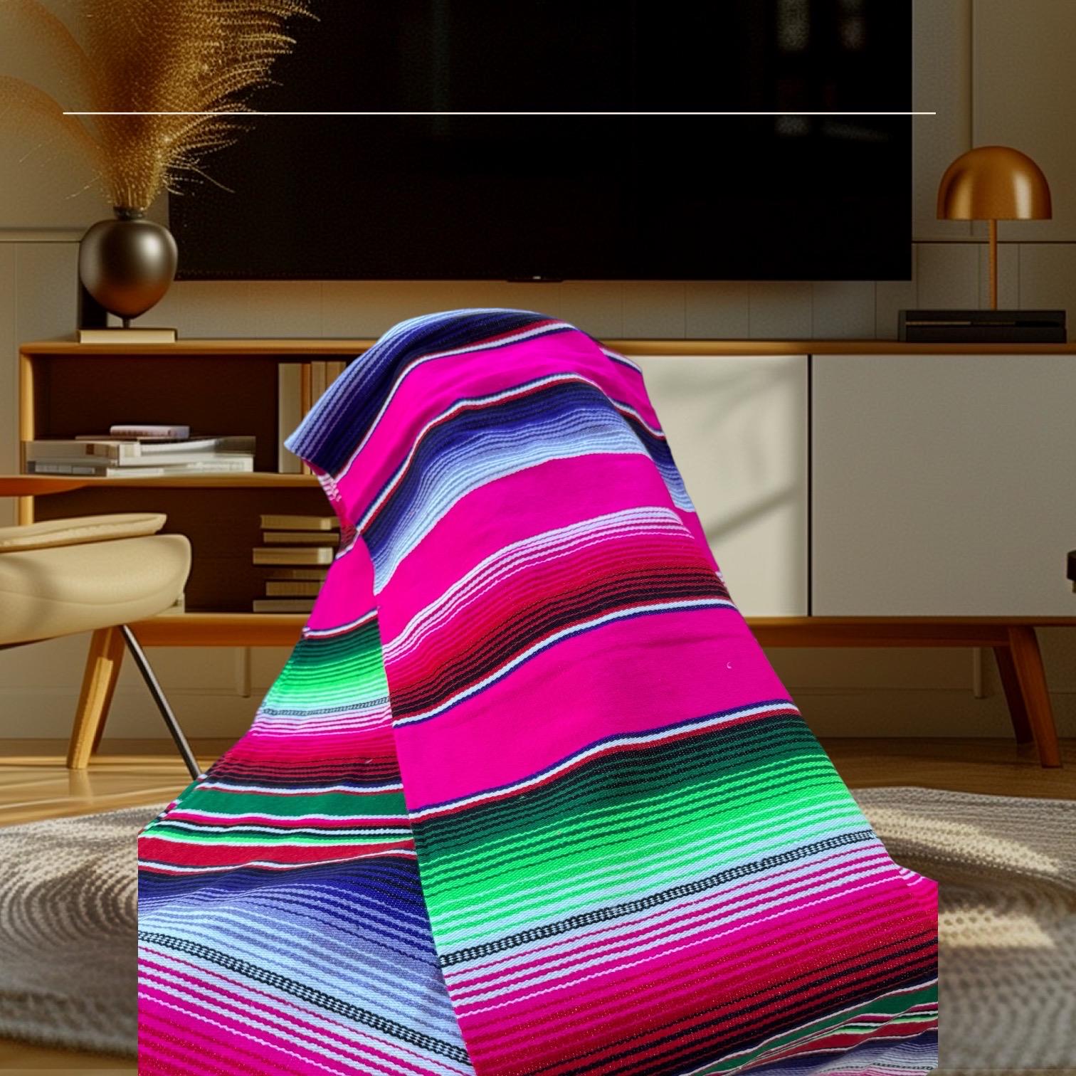 Pink Fuchsia Serape Blankets Mexican and Rainbow Striped EXTRA