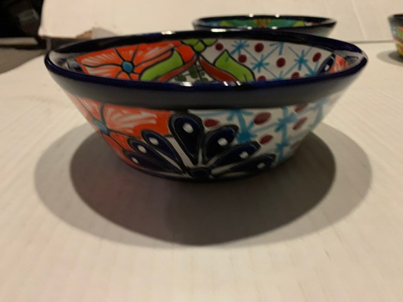 4 Piece Talavera beautiful Posole 8\u201d Bowls Set Mexican Pottery Ceramic Folk ART Handmade From Mexico Beautiful Painted Bowls