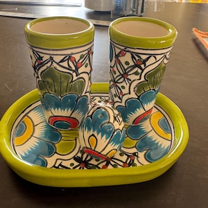 Talavera Tequila Set 4 Stück Tablett Salzstreuer 2 Schnapsgläser tolles Geschenk Hochzeit