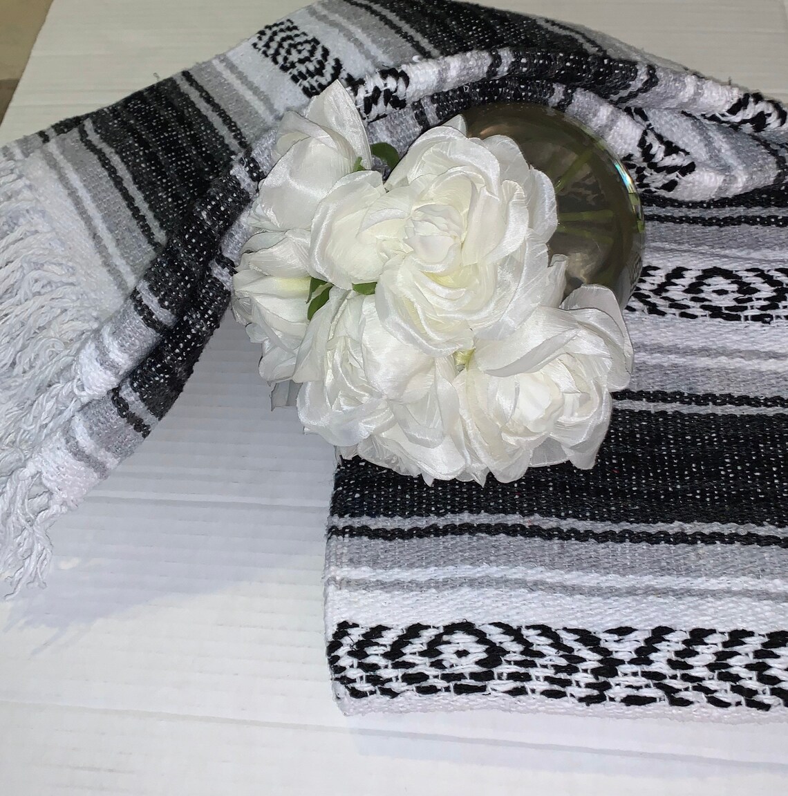 Blanket Handmade Mexican Falsa black gray and white stripes Etsy