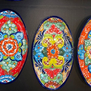 Talavera Serving Platters oblong dinnerware cobalt blue with multicolored beautiful handprinted 17.5” X 10”