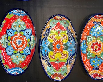 Talavera Servierplatten Längliches Geschirr Kobaltblau mit mehrfarbigen schönen handbedruckten 17,5 "X 10"