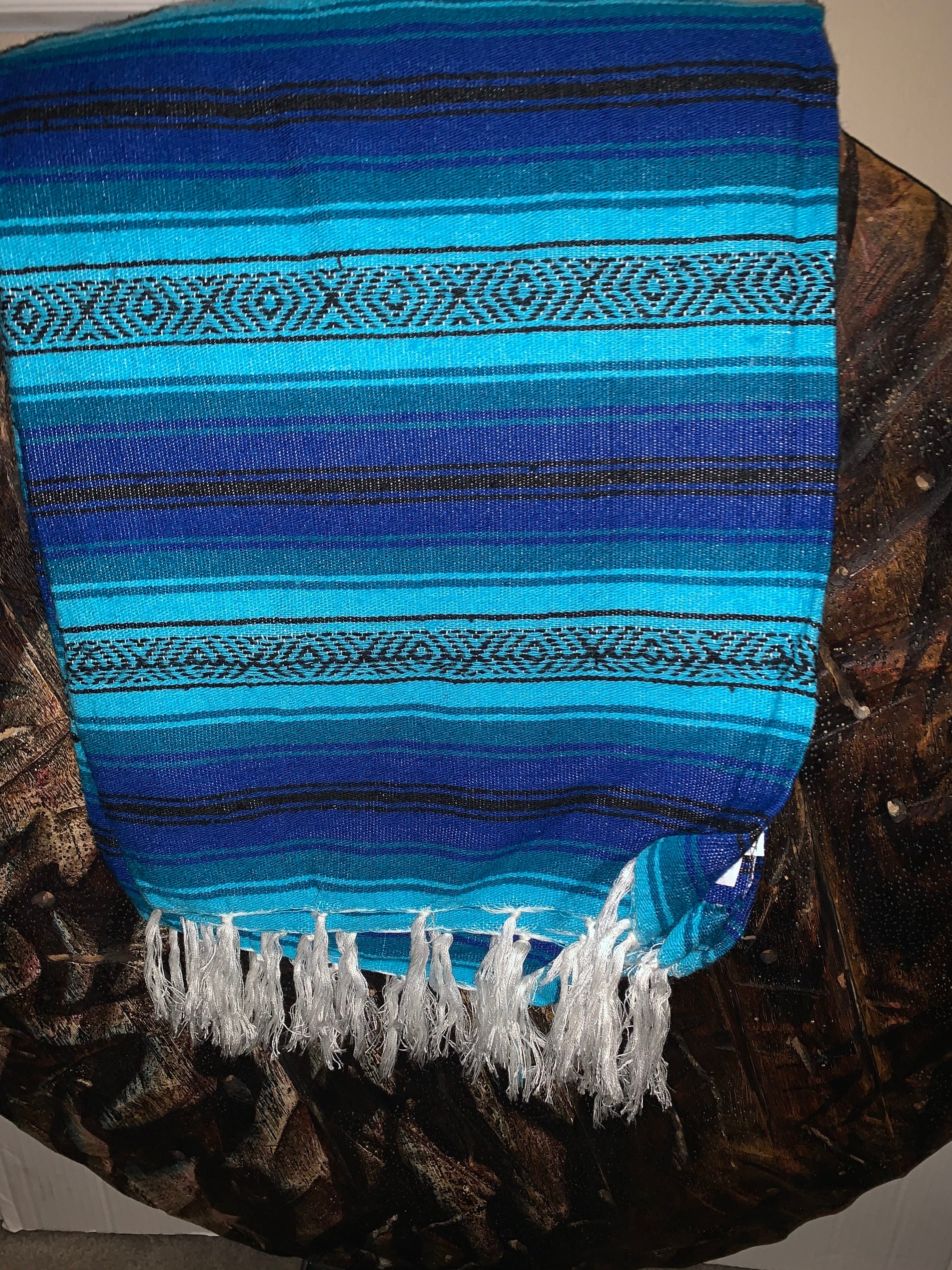 Handmade Mexican Blanket Serapa Turquoise Blue and mint green Etsy