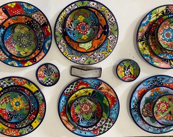 タラベラ食器セット：メキシコの花柄食器、8人用 - Etsy 日本