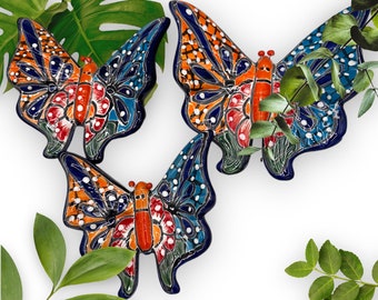 Talavera Butterfly Wall Decor Set: Hand-Painted Ceramic Garden Art