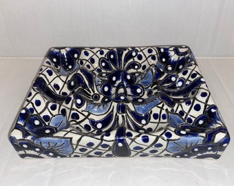 Talavera Devil Egg crate, hold 12 eggs cobalt blue and white hand painted