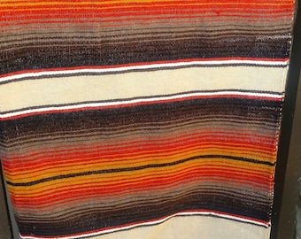 Serape Blanket Mexican Saltillo Brown Taupe and Orange Striped Handmade Desert chic XL 82 X 62