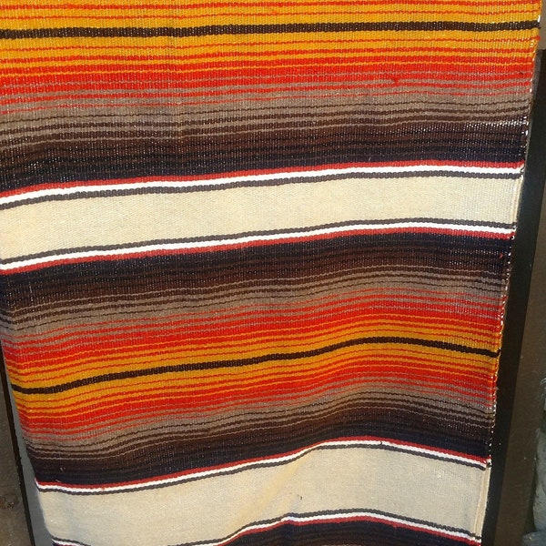 Serape Blanket Mexican Saltillo Brown Taupe and Orange Striped Handmade Desert chic XL 82 X 62