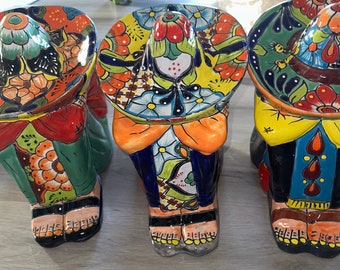 Talavera Pottery Sleeping Mexican Man Statue, Large Panchito Decor