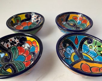 Handmade Talavera Salsa Bowls: Mexican Folk Art Condiment Set