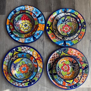 Talavera Dinnerware set 17 piece Seating for 4 Vibrant Dishes with Floral Patterns including mugs