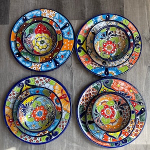 Talavera Dinnerware set 17 piece Seating for 4 Vibrant Dishes with Floral Patterns including mugs