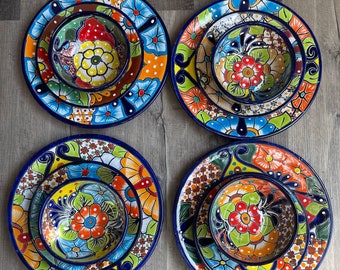 Handmade Talavera Dinnerware Set: Floral Mexican Pottery, Service for 4