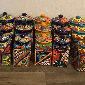 Canister set Talavera 3 Piece  Handcrafted Folk art Talavera Mexico Ceramic, Floral, Colorful, Vibrant variety of colors to choose from