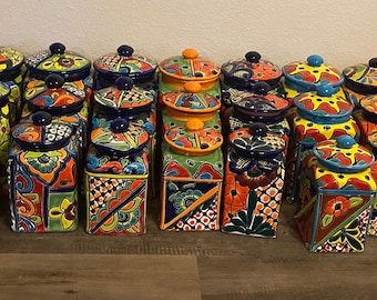 Canister set Talavera 3 Piece  Handcrafted Folk art Talavera Mexico Ceramic, Floral, Colorful, Vibrant variety of colors to choose from